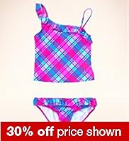 Asymmetric Neck Checked Frill Tankini