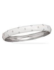 Sterling Silver White Enamel and CZ Bangle Bracelet