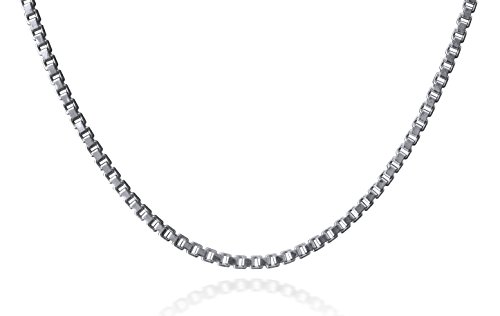 Spire Arts Italian Sterling Silver Box Chain Necklace, 1.2 mm in Width