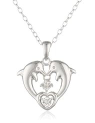 DiAura Sterling Silver Diamond-Accent Heart Dolphins Pendant Necklace, 18"