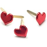 Painted Metal Paper Fasteners 50/Pkg-Hearts/Metallic Red