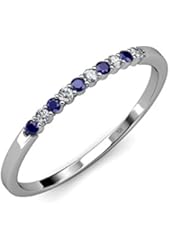 Blue Sapphire and Diamond (SI2-I1, G-H) 10 Stone Wedding Band 0.25 ct tw in 925 Sterling Silver