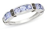 1 Carat Tanzanite and Black Diamond 14K White Gold Ring