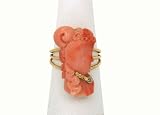 Vintage Art Nouveau 14K Gold Coral Cameo Diamond Ring