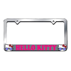 Hello Kitty Chrome License Plate with Sun Glass