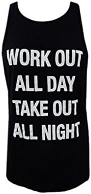 Womens "WORK OUT ALL DAY TAKE OUT ALL NIGHT" racer back tank with side fish net (Medium)