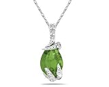 Pear Shaped Peridot and Diamond Pendant in White Gold