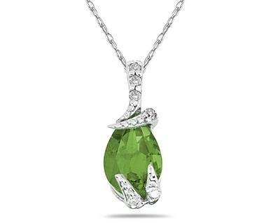 Pear Shaped Peridot and Diamond Pendant in White Gold