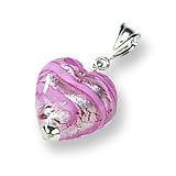 Sterling Silver Rose Heart Murano Glass Pendant