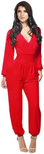 BLLstar Women's Nightclub Bandage Bodycon V-neck Jumpsuit Red XXL