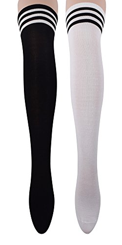 Zando Women's Thin Athlete Thigh High Stockings Cute 3 Stripe Over-Knee Socks 2 Pairs 3