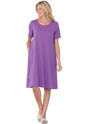 Plus Size Crewneck Knit A-Line Tee Dress With A Wide Comfort Sweep