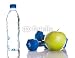 Wallmonkeys Peel and Stick Wall Decals - Dumbbells, Green Apple and a Bottle of Fresh Water - Removable Graphic