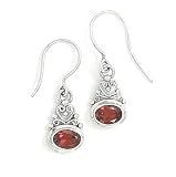 Scroll Heart Design with Garnet Earrings on French Wire