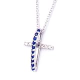 14K .20 CTW Sapphire & Diamond Religious Cross Pendant