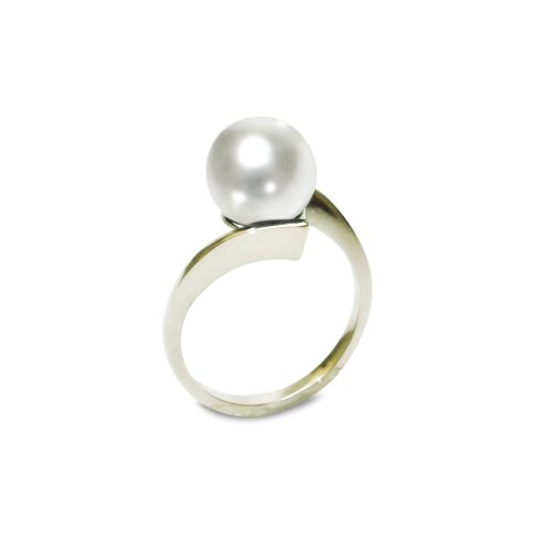 Sterling Silver 10mm White Shell Pearl Ring, Size 8