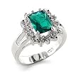 Sterling Silver Ring with Clear CZ- Emerald -Size: 5-10
