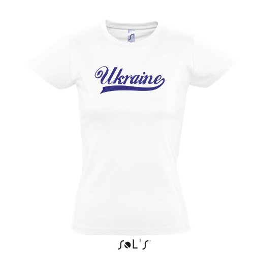 Damen T-Shirt – Ukraine Oldschool LÄNDERSHIRT EM / WM FAN Trikot S-XXL , White – blau , M