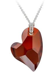 Sterling Silver Genuine Swarovski Crystallized Elements Asymmetrical Heart Pendant Necklace, 18"