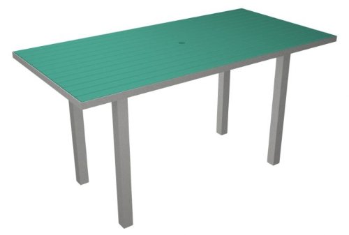 Recycled European Rectangular Counter Dining Table - Aqua Blue w/ Silver Frame