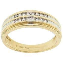 Mens 1/4 Carat Diamond Wedding Band Ring in White Yellow 2Tone Gold