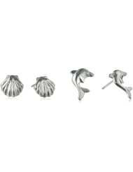 Kate & Lucy Girls Sterling Silver Shell and Dolphin Earrings Set