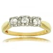 3 Stone Diamond Ring w/ Heart Accents in White & Yellow Gold 1/4CT
