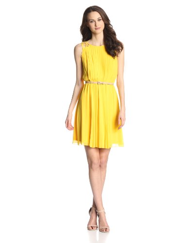 Jessica Simpson Women's Sleeveless Pleated Dress with Deep V Back