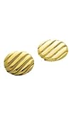 14k Gold Cufflinks - Solid 14k Gold Oval Diagonal Waves Cufflinks