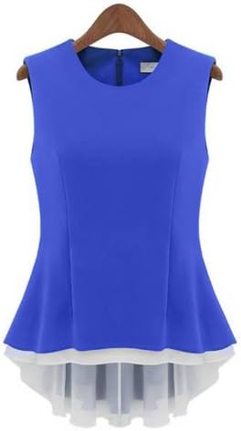 Ayanilis Womens Plain Lady Chiffon Tops Blouse Vest T-Shirt Blue X-Large US 12