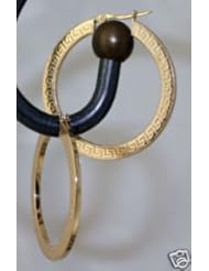 Solid 14k Yellow Gold Classic Greek Key 1.25" Hoop Earrings 4g (32mmx4mm)