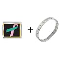 Pink And Teal Ribbon Awareness Italian Charm Bracelet