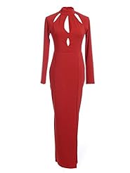 Sexy Long Sleeves  Slit Cutout High-Neck  Dress With Pearls