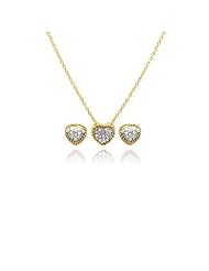 Nickel Free Sterling Silver Pendant & Earring Sets CZ Covered 14K Gold Plated Heart Set