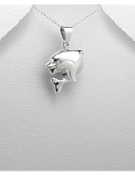 925 St Sterling Silver Fat Dolphin Ocean Fish Animal Pendant Necklace Jewelry 3/4 x 7/8 inches With A Beautiful Heavily Plated Sterling Silver Chain