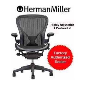 Aeron Chair by Herman Miller - Home Office Desk Task Chair Fully Loaded Highly Adjustable... by Aeron Chair Herman Miller - Home Office Desk Task Chair Fully Loaded Highly Adjustable Leather Arms Large Size (C) - PostureFit Lumbar Back Support Cushion Graphite Frame Classic Carbon Pellicle - Leather Armrests