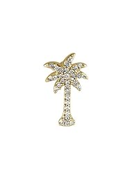14K Yellow Gold .10 Ct Diamond Palm Tree Pendant with 18" Chain
