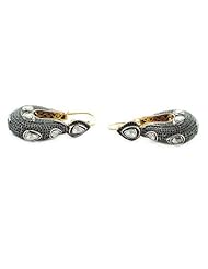 Vintage Style 14kt Yellow Gold Rose Cut Diamond Designer Hoop Earrings Silver Jewelry