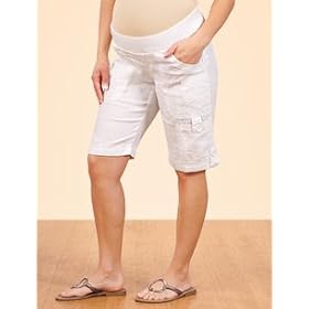 A Pea in the Pod: under belly cargo pockets knit / woven combo maternity short