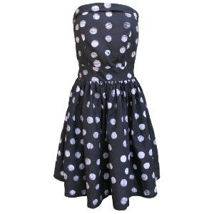 Fair Trade Strapeless Dress - Floral or Polka Dot (Large 12-14, Black Polka Dots)