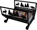 Wrought Iron Moose, Bear, & Pine Trees Magazine Rack Stand / Holder