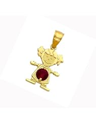14K Yellow Gold Girl Birthstone Charm Pendant January Simulated Garnet
