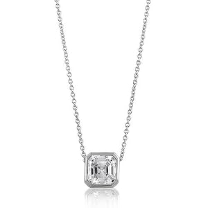 Sterling Silver Pendant 3ct Bezel-Set Asscher Cubic Zirconia