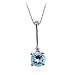 14k White Gold Round Aquamarine and Diamond Drop Pendant, 17"