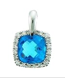 14k White Gold Blue Topaz Diamond Bezel Pendant by ModernArt