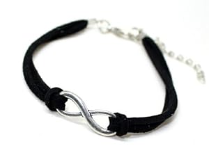 Bracelet Infini Cordon Noir - Argenté