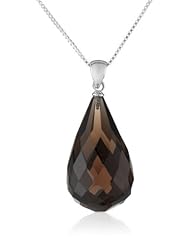 Sterling Silver Box Chain Faceted Smoky-Quartz Teardrop Pendant Necklace , 18"