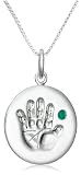 Sterling Silver May Birthstone Handprint Pendant, 18"