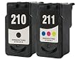 Remanufactured CANON PG210 PG-210 CL211 CL-211 Black and Color Printer Ink Cartridge 2-Pack (1 Black and 1 Color) for Canon Printers PIXMA iP2702 MP240 MP250 MP270 MP280 MP480 MP490 MP495 MX320 MX330 MX340 Wireless MX350 Wireless