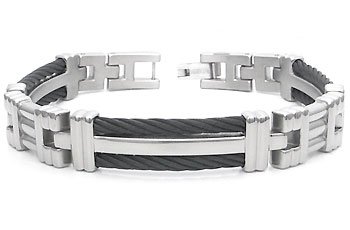 Men's Grey Titanium Black Twisted Cable Link Bracelet